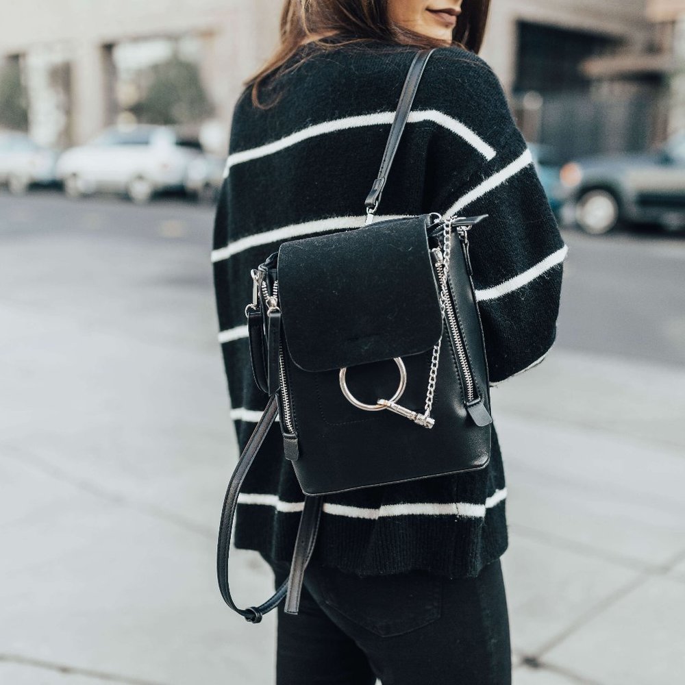 Black Vegan Leather Backpack